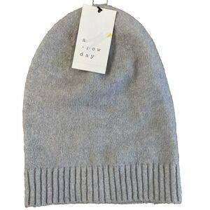 A New Day Slouchy Beanie Grey Knit Ribbed Cuff One Size OSFM